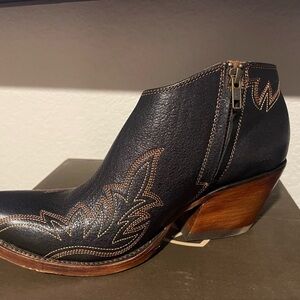 Ariat Black Leather Western Ankle Boot with Wood Heel